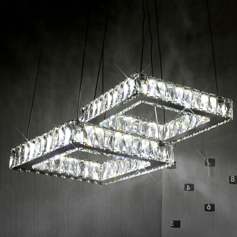 LED Multi Light Crystal Pendant Minimalist Square Inserted Crystal Ceiling Lamp in Nickel Nickel Clearhalo 'Ceiling Lights' 'Modern Pendants' 'Modern' 'Pendant Lights' 'Pendants' Lighting' 1047337