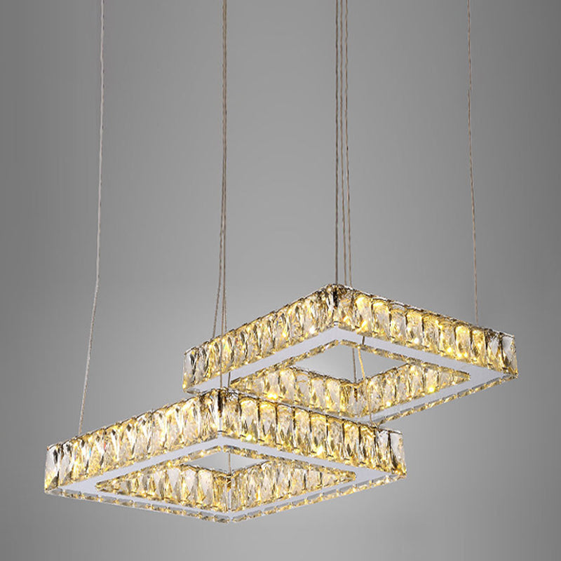 LED Multi Light Crystal Pendant Minimalist Square Inserted Crystal Ceiling Lamp in Nickel Clearhalo 'Ceiling Lights' 'Modern Pendants' 'Modern' 'Pendant Lights' 'Pendants' Lighting' 1047339