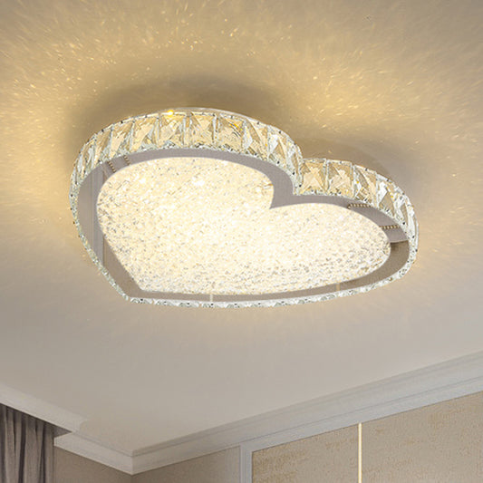 LED Flush-Mount Light Fixture Contemporary Heart Inserted Crystal Ceiling Lamp in Stainless Steel Stainless-Steel Clearhalo 'Ceiling Lights' 'Close To Ceiling Lights' 'Close to ceiling' 'Flush mount' Lighting' 1047345