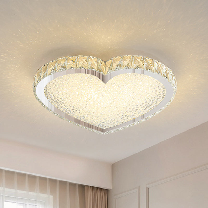 LED Flush-Mount Light Fixture Contemporary Heart Inserted Crystal Ceiling Lamp in Stainless Steel Clearhalo 'Ceiling Lights' 'Close To Ceiling Lights' 'Close to ceiling' 'Flush mount' Lighting' 1047346