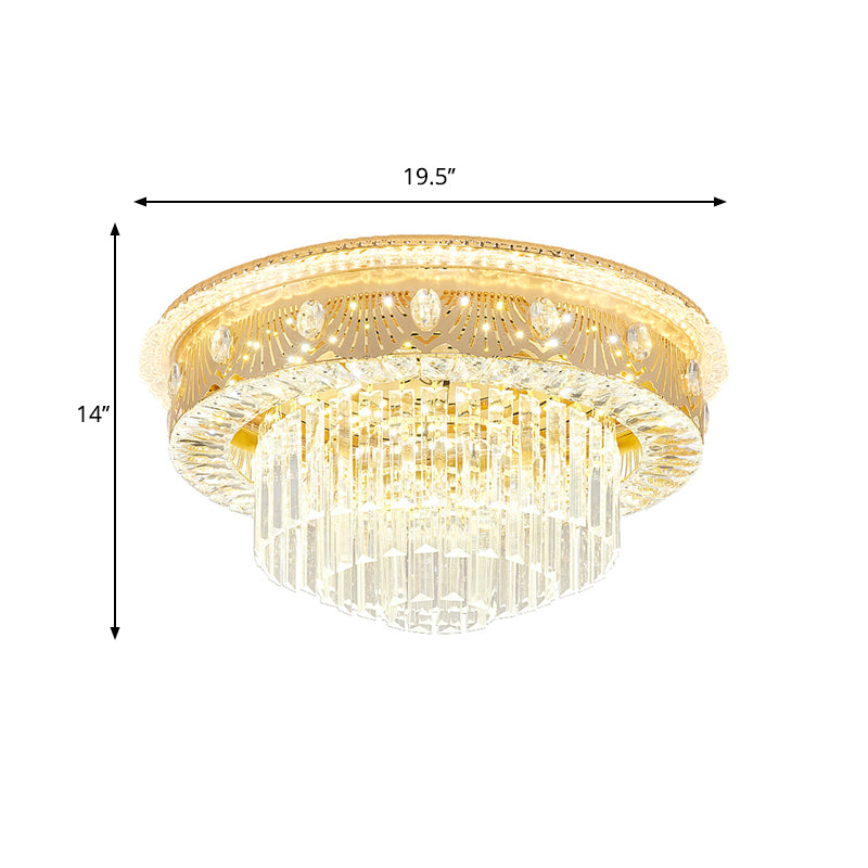 Tiered Drum Bedroom Flushmount Light Clear Crystal Rectangle LED Contemporary Flush Mount Fixture in Gold Clearhalo 'Ceiling Lights' 'Close To Ceiling Lights' 'Close to ceiling' 'Flush mount' Lighting' 1047368