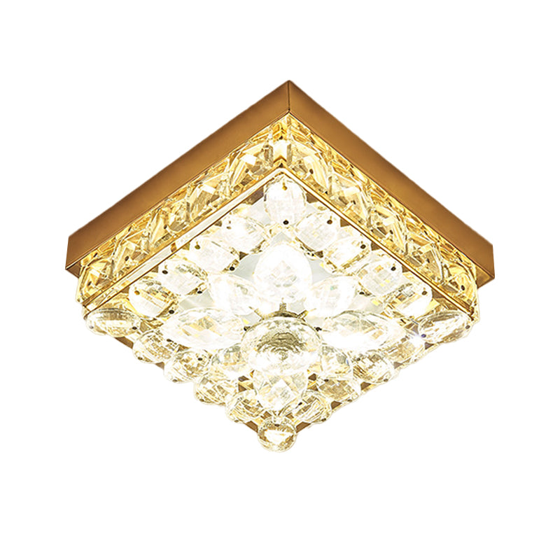 Modernist Cube Flush Ceiling Lighting Faceted Crystal LED Corridor Flush Mount Lamp in Gold Clearhalo 'Ceiling Lights' 'Close To Ceiling Lights' 'Close to ceiling' 'Flush mount' Lighting' 1047374