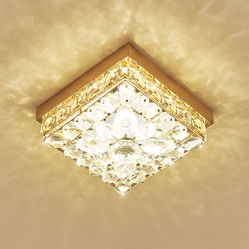 Modernist Cube Flush Ceiling Lighting Faceted Crystal LED Corridor Flush Mount Lamp in Gold Clearhalo 'Ceiling Lights' 'Close To Ceiling Lights' 'Close to ceiling' 'Flush mount' Lighting' 1047375