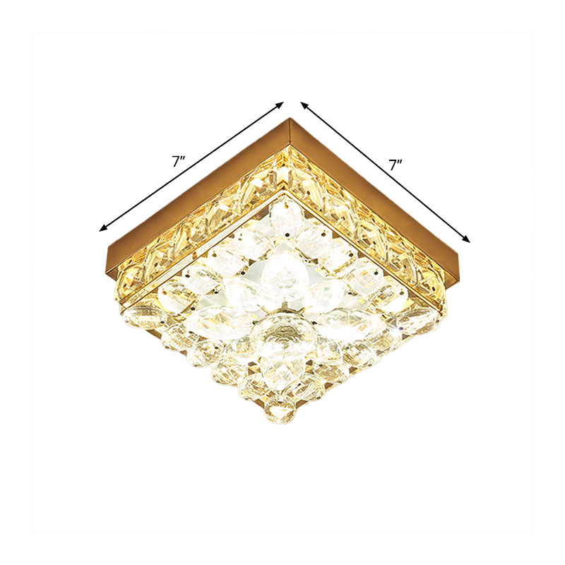 Modernist Cube Flush Ceiling Lighting Faceted Crystal LED Corridor Flush Mount Lamp in Gold Clearhalo 'Ceiling Lights' 'Close To Ceiling Lights' 'Close to ceiling' 'Flush mount' Lighting' 1047376