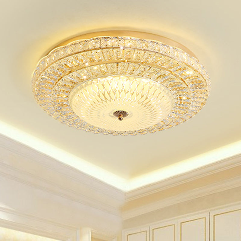 LED Bedroom Flush Mount Lighting Contemporary Gold Ceiling Flush with Round Beveled Crystal Shade Gold Clearhalo 'Ceiling Lights' 'Close To Ceiling Lights' 'Close to ceiling' 'Flush mount' Lighting' 1047377