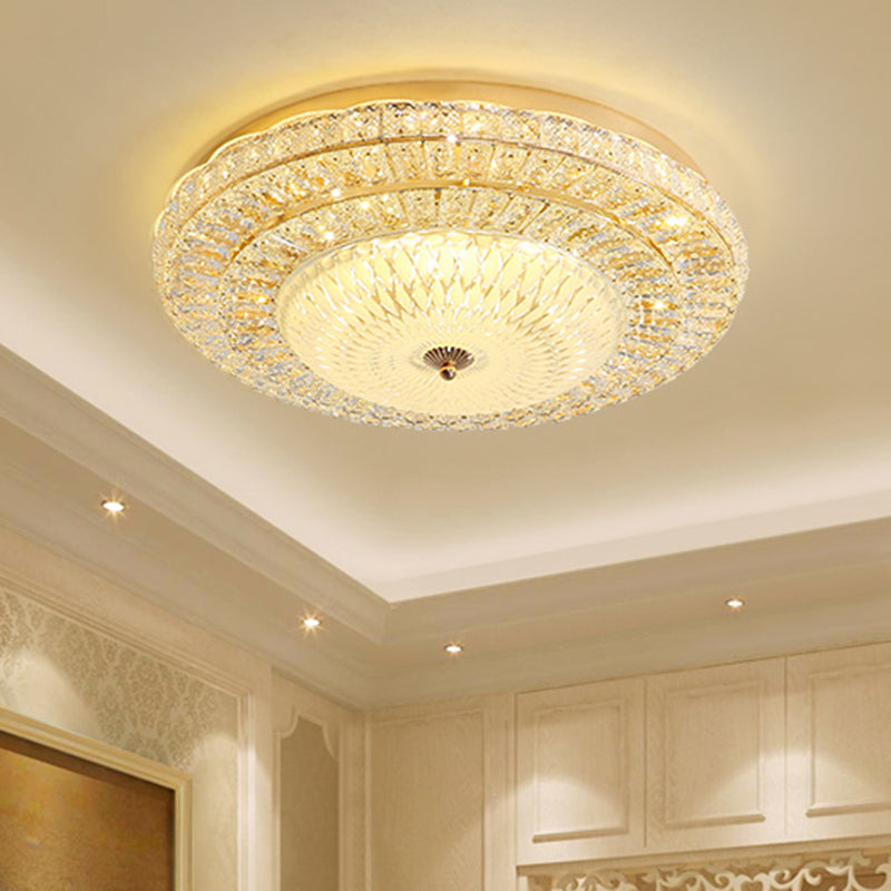 LED Bedroom Flush Mount Lighting Contemporary Gold Ceiling Flush with Round Beveled Crystal Shade Clearhalo 'Ceiling Lights' 'Close To Ceiling Lights' 'Close to ceiling' 'Flush mount' Lighting' 1047378