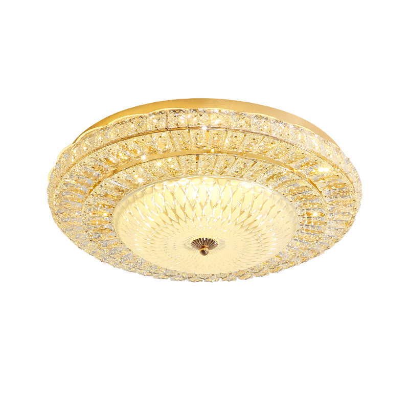 LED Bedroom Flush Mount Lighting Contemporary Gold Ceiling Flush with Round Beveled Crystal Shade Clearhalo 'Ceiling Lights' 'Close To Ceiling Lights' 'Close to ceiling' 'Flush mount' Lighting' 1047379