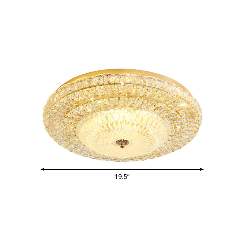 LED Bedroom Flush Mount Lighting Contemporary Gold Ceiling Flush with Round Beveled Crystal Shade Clearhalo 'Ceiling Lights' 'Close To Ceiling Lights' 'Close to ceiling' 'Flush mount' Lighting' 1047380