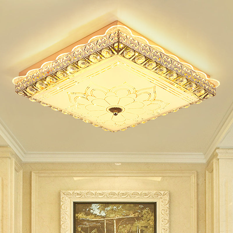 Crystal Block Squared Flush Lighting Modern LED Ceiling Mounted Fixture in Gold for Bedroom Gold Clearhalo 'Ceiling Lights' 'Close To Ceiling Lights' 'Close to ceiling' 'Flush mount' Lighting' 1047389