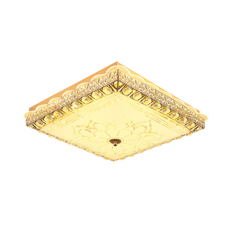 Crystal Block Squared Flush Lighting Modern LED Ceiling Mounted Fixture in Gold for Bedroom Clearhalo 'Ceiling Lights' 'Close To Ceiling Lights' 'Close to ceiling' 'Flush mount' Lighting' 1047391