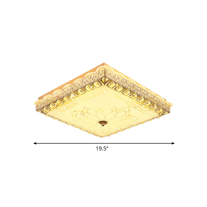 Crystal Block Squared Flush Lighting Modern LED Ceiling Mounted Fixture in Gold for Bedroom Clearhalo 'Ceiling Lights' 'Close To Ceiling Lights' 'Close to ceiling' 'Flush mount' Lighting' 1047392