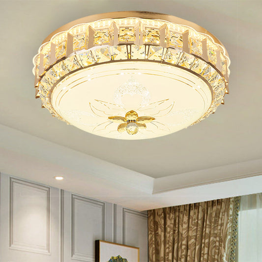 Drum Living Room Flush Mount Crystal Block LED Contemporary Flushmount Lighting in Gold Gold Clearhalo 'Ceiling Lights' 'Close To Ceiling Lights' 'Close to ceiling' 'Flush mount' Lighting' 1047393