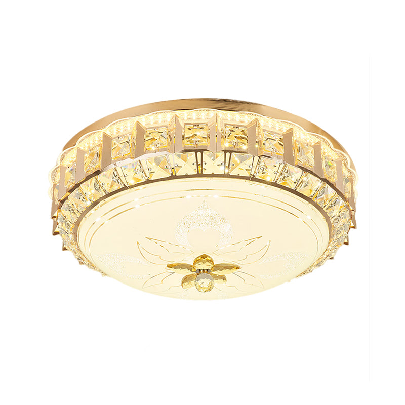 Drum Living Room Flush Mount Crystal Block LED Contemporary Flushmount Lighting in Gold Clearhalo 'Ceiling Lights' 'Close To Ceiling Lights' 'Close to ceiling' 'Flush mount' Lighting' 1047395