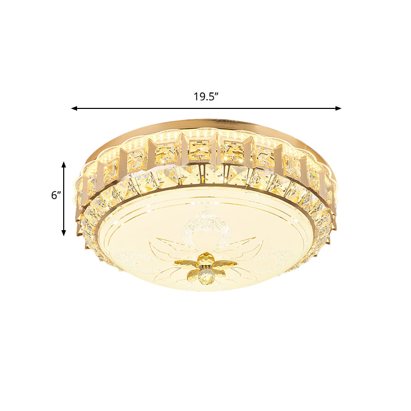 Drum Living Room Flush Mount Crystal Block LED Contemporary Flushmount Lighting in Gold Clearhalo 'Ceiling Lights' 'Close To Ceiling Lights' 'Close to ceiling' 'Flush mount' Lighting' 1047396