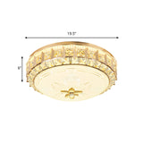 Drum Living Room Flush Mount Crystal Block LED Contemporary Flushmount Lighting in Gold Clearhalo 'Ceiling Lights' 'Close To Ceiling Lights' 'Close to ceiling' 'Flush mount' Lighting' 1047396