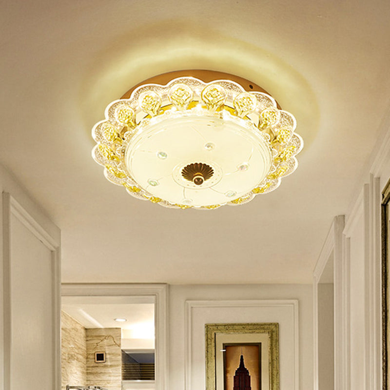 Circular Corridor Ceiling Flush Mount Crystal LED Modernism Flush Light Fixture in Gold Clearhalo 'Ceiling Lights' 'Close To Ceiling Lights' 'Close to ceiling' 'Flush mount' Lighting' 1047406