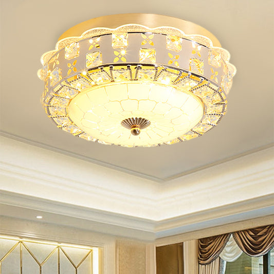 Drum Hallway Flush Lighting Clear Crystal LED Contemporary Ceiling Mounted Lamp in Gold Gold Clearhalo 'Ceiling Lights' 'Close To Ceiling Lights' 'Close to ceiling' 'Flush mount' Lighting' 1047410