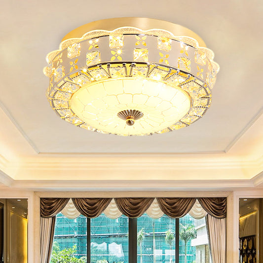 Drum Hallway Flush Lighting Clear Crystal LED Contemporary Ceiling Mounted Lamp in Gold Clearhalo 'Ceiling Lights' 'Close To Ceiling Lights' 'Close to ceiling' 'Flush mount' Lighting' 1047411