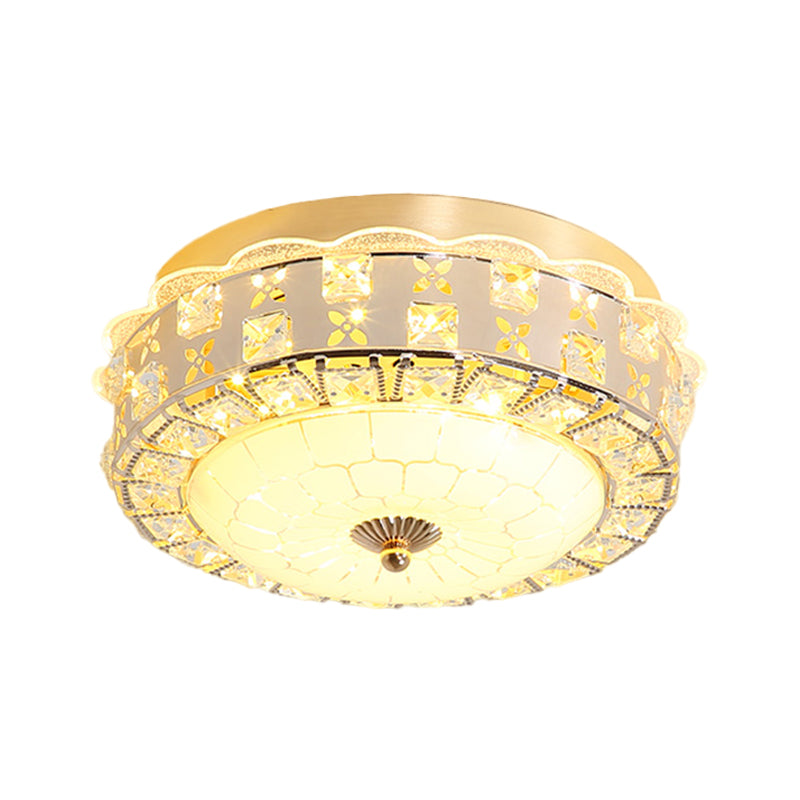 Drum Hallway Flush Lighting Clear Crystal LED Contemporary Ceiling Mounted Lamp in Gold Clearhalo 'Ceiling Lights' 'Close To Ceiling Lights' 'Close to ceiling' 'Flush mount' Lighting' 1047412