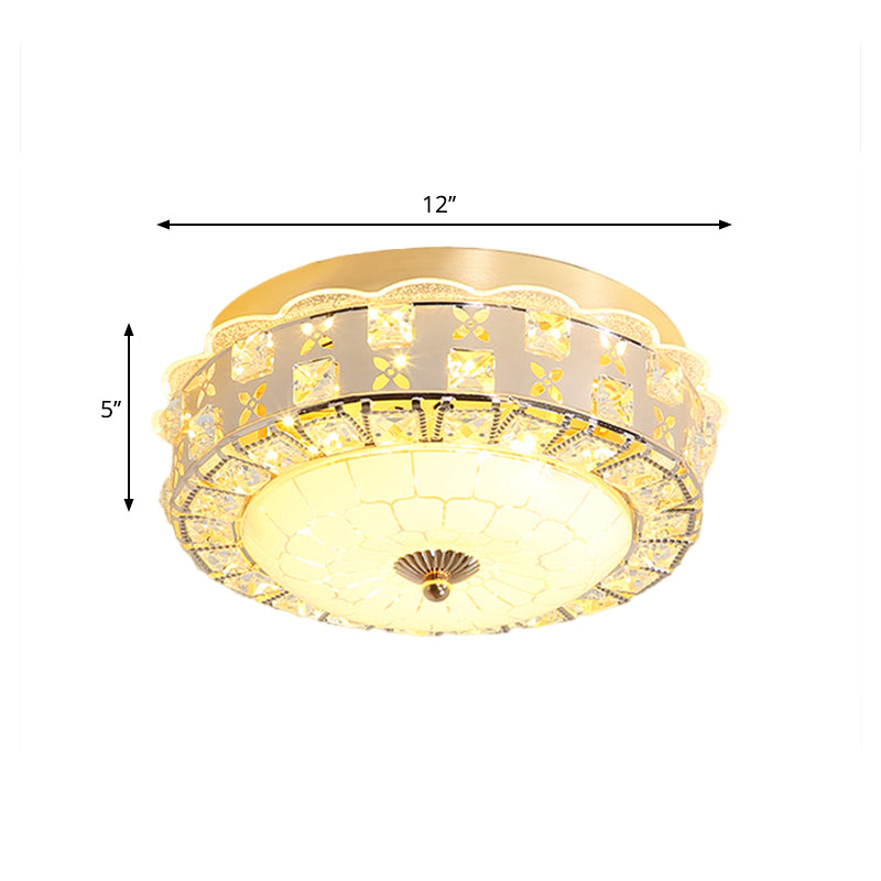 Drum Hallway Flush Lighting Clear Crystal LED Contemporary Ceiling Mounted Lamp in Gold Clearhalo 'Ceiling Lights' 'Close To Ceiling Lights' 'Close to ceiling' 'Flush mount' Lighting' 1047413