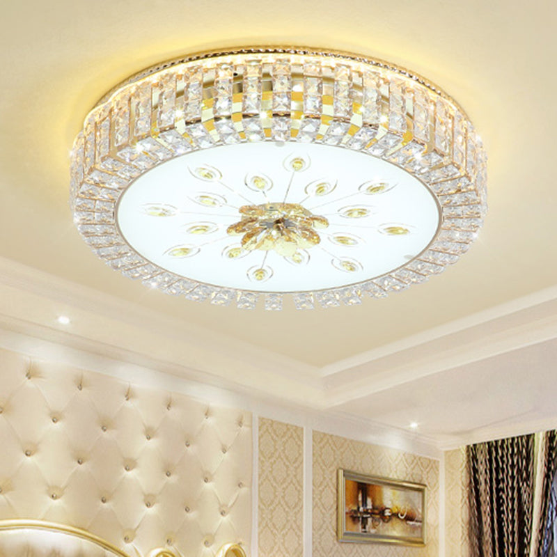 Gold Finish Drum Ceiling Mounted Lamp Modernist LED Crystal-Block Flush Lighting for Bedroom Gold Clearhalo 'Ceiling Lights' 'Close To Ceiling Lights' 'Close to ceiling' 'Flush mount' Lighting' 1047422