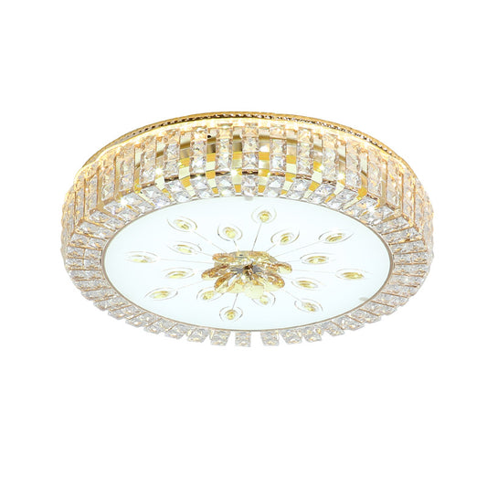 Gold Finish Drum Ceiling Mounted Lamp Modernist LED Crystal-Block Flush Lighting for Bedroom Clearhalo 'Ceiling Lights' 'Close To Ceiling Lights' 'Close to ceiling' 'Flush mount' Lighting' 1047424