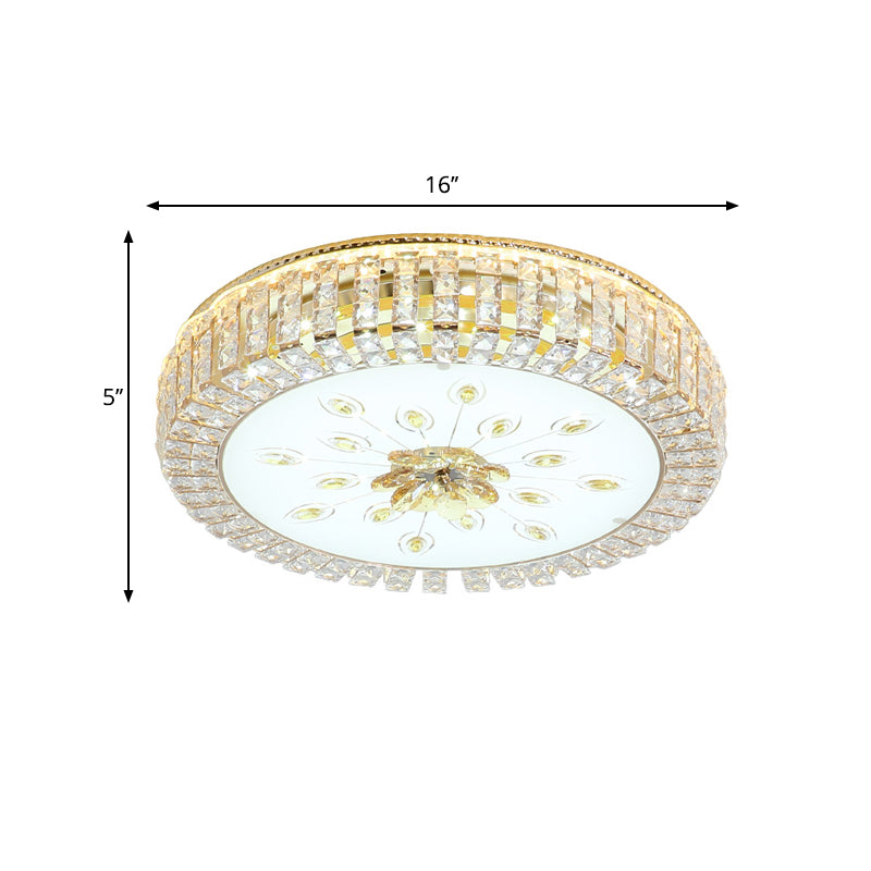 Gold Finish Drum Ceiling Mounted Lamp Modernist LED Crystal-Block Flush Lighting for Bedroom Clearhalo 'Ceiling Lights' 'Close To Ceiling Lights' 'Close to ceiling' 'Flush mount' Lighting' 1047425