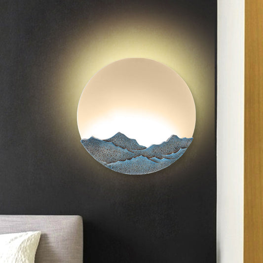 Moon Shaped Acrylic Mural Lighting Nordic Blue/Brown LED Wall Mount Lamp with Mountain Design Clearhalo 'Wall Lamps & Sconces' 'Wall Lights' Lighting' 1047488