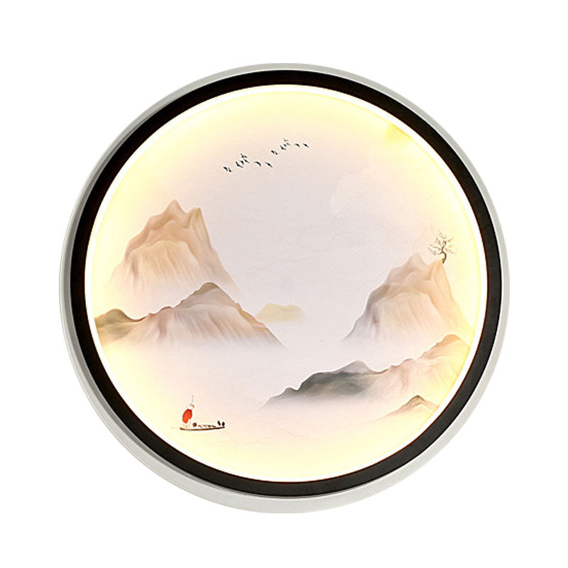 Foggy Mountains Scenery Fabric Mural Lamp Chinese Style Black LED Wall Light Sconce Clearhalo 'Wall Lamps & Sconces' 'Wall Lights' Lighting' 1047496