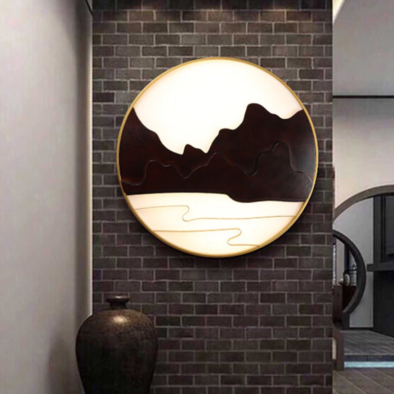 Mountain Silhouette Wall Mural Light Asian Wooden Black LED Sconce Lighting for Tearoom Clearhalo 'Wall Lamps & Sconces' 'Wall Lights' Lighting' 1047499