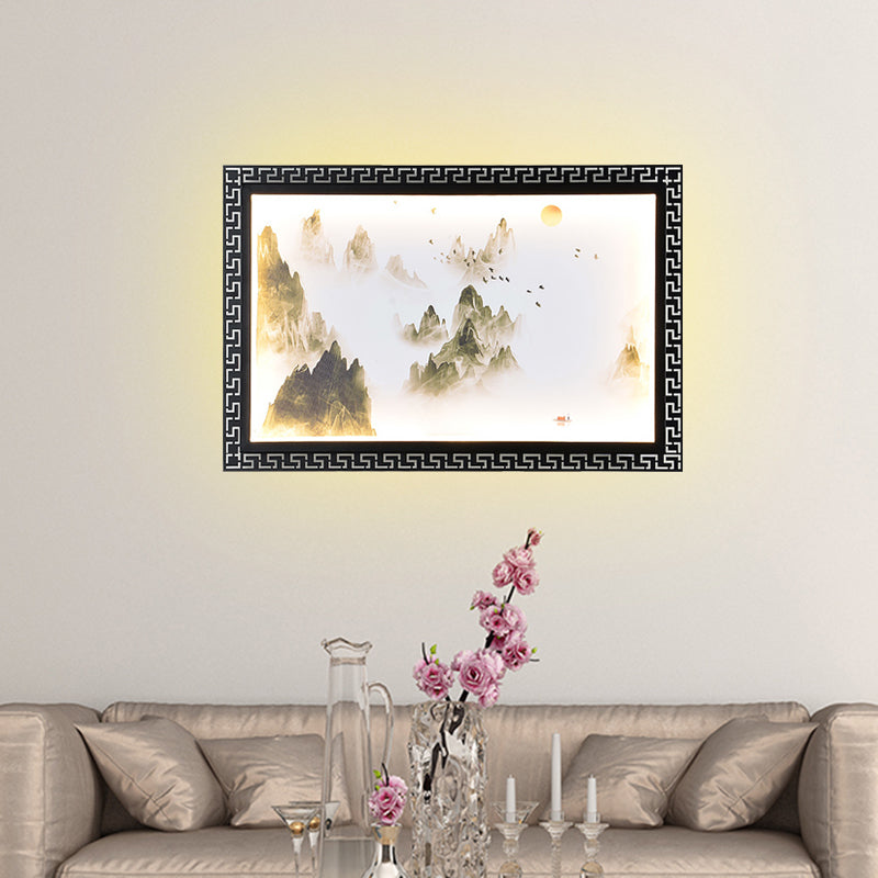 Paradise/Misty Mountain Wall Sconce Chinese Fabric LED Black Wall Mural Lighting for Home Decoration Clearhalo 'Wall Lamps & Sconces' 'Wall Lights' Lighting' 1047527