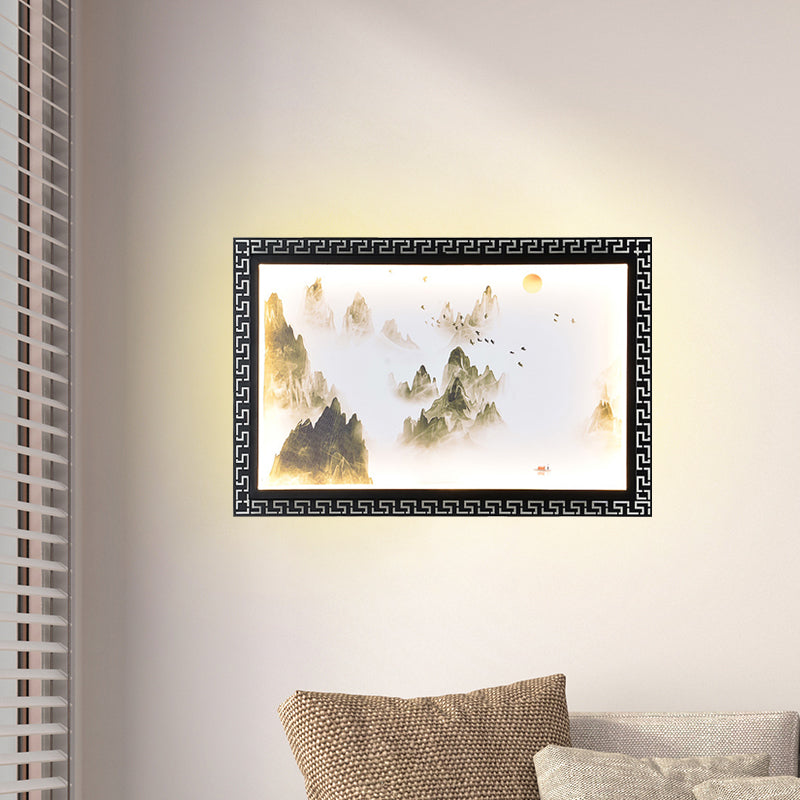 Paradise/Misty Mountain Wall Sconce Chinese Fabric LED Black Wall Mural Lighting for Home Decoration Clearhalo 'Wall Lamps & Sconces' 'Wall Lights' Lighting' 1047528