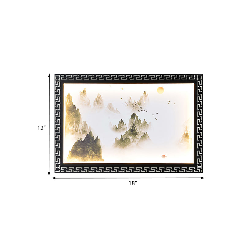 Paradise/Misty Mountain Wall Sconce Chinese Fabric LED Black Wall Mural Lighting for Home Decoration Clearhalo 'Wall Lamps & Sconces' 'Wall Lights' Lighting' 1047530