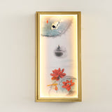 Chinese Ink Village/Lotus Mural Lamp Fabric Family Room LED Wall Mount Light in Gold Clearhalo 'Wall Lamps & Sconces' 'Wall Lights' Lighting' 1047537