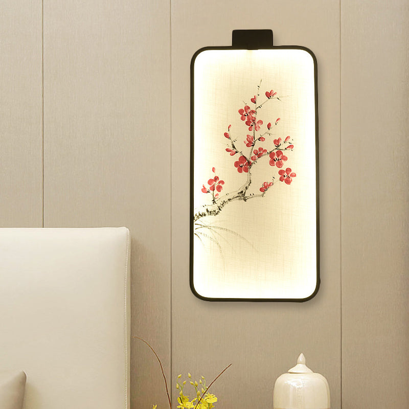 Fabric Blooming Lotus/Peach Mural Lamp Chinese Black LED Wall Mounted Lighting for Bedroom Clearhalo 'Wall Lamps & Sconces' 'Wall Lights' Lighting' 1047579