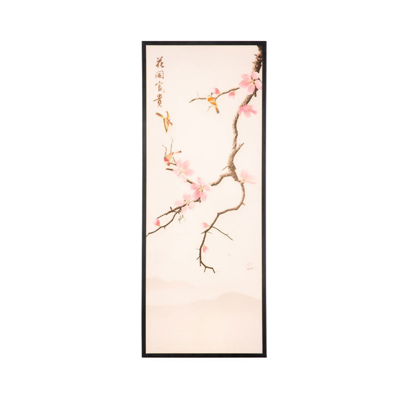 Asian Style LED Wall Mount Mural Light Black Bird and Peach Blossom Painting Sconce with Fabric Shade, 18"/29.5" H Clearhalo 'Wall Lamps & Sconces' 'Wall Lights' Lighting' 1047590