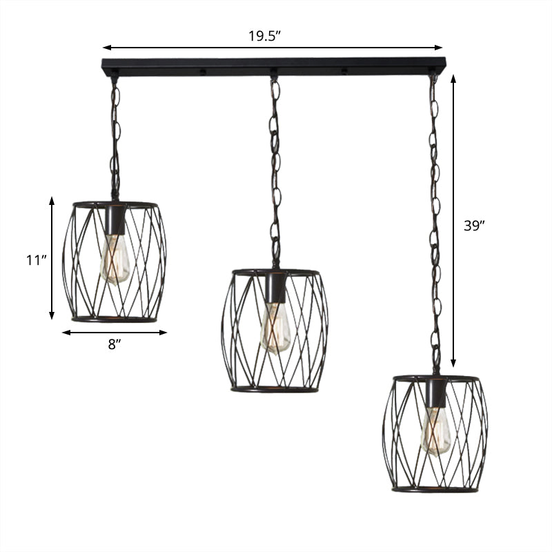 Black 3 Bulbs Hanging Lamp Industrial Stylish Metal Lantern Cage Shade Suspension Light for Foyer Clearhalo 'Art Deco Pendants' 'Black' 'Cast Iron' 'Ceiling Lights' 'Ceramic' 'Crystal' 'Industrial Pendants' 'Industrial' 'Metal' 'Middle Century Pendants' 'Pendant Lights' 'Pendants' 'Rustic Pendants' 'Tiffany' Lighting' 104815