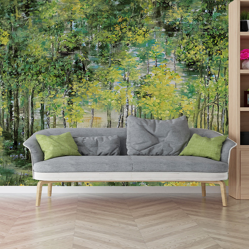 Large Illustration Deep Forest Mural for Guest Room Decor with Deep Forest Design in Dark Green Clearhalo 'Wall Decor' 'Wall Mural' 1048269