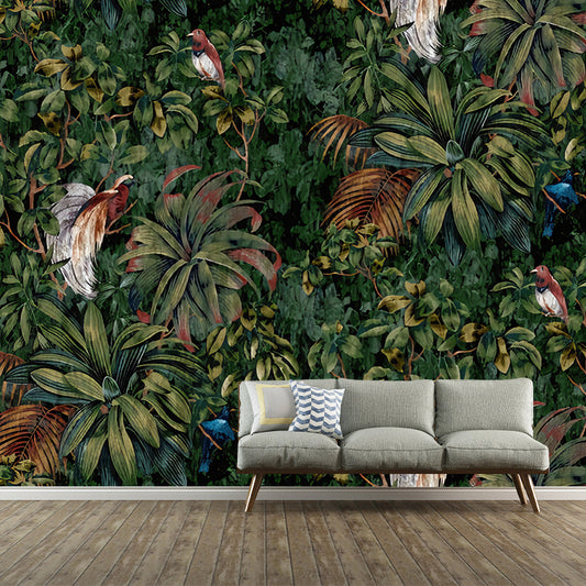 Big Photo Style Birds Mural Wallpaper for Living Room Decoration in Green, Custom Size Available Clearhalo 'Wall Decor' 'Wall Mural' 1048275