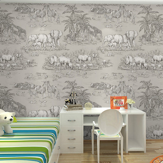 Stain-Resistant Elephants Wall Mural Non-Woven Fabric Wall Covering for Home Decoration Clearhalo 'Wall Decor' 'Wall Mural' 1048280