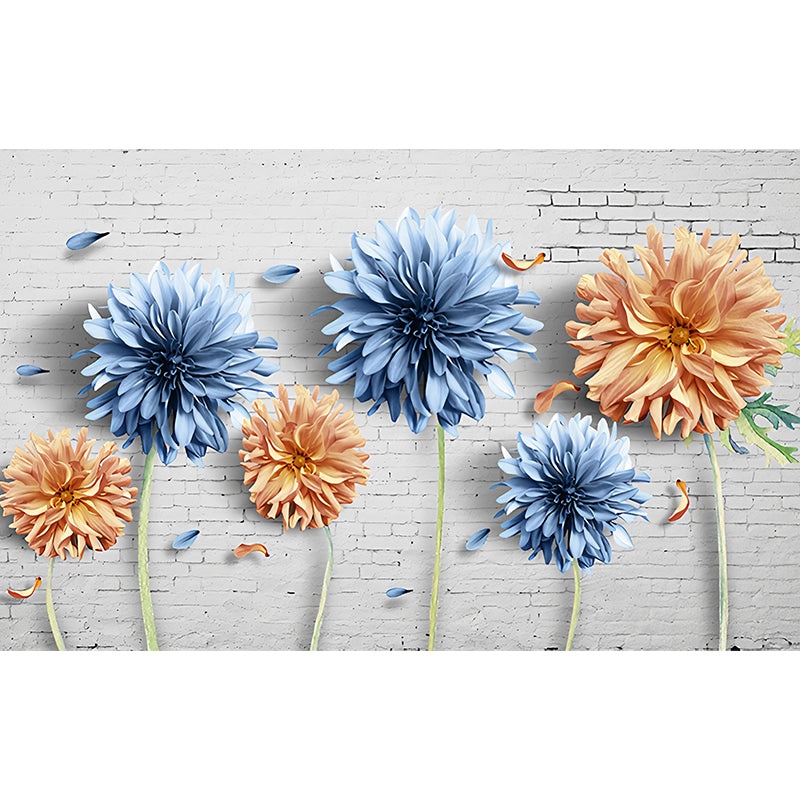 Big Blossoming Flower Wall Mural in Blue and Yellow Wall Covering for Home Decor, Custom-Made Clearhalo 'Wall Decor' 'Wall Mural' 1048326