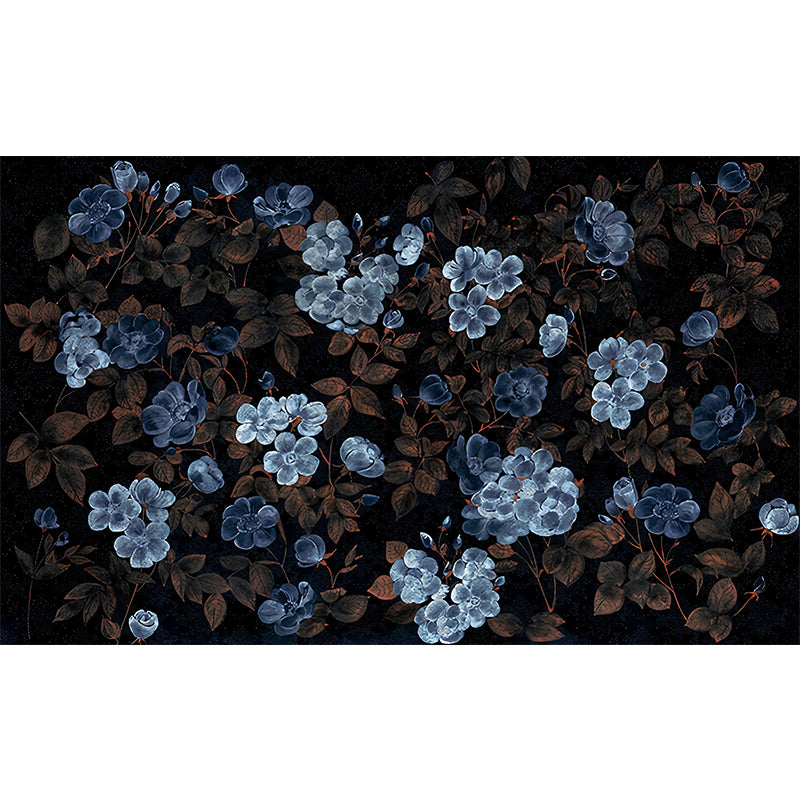 Blue and Black Flower Mural Wallpaper Bedroom Decorative Wall Art, Personalized Size Available Clearhalo 'Wall Decor' 'Wall Mural' 1048405