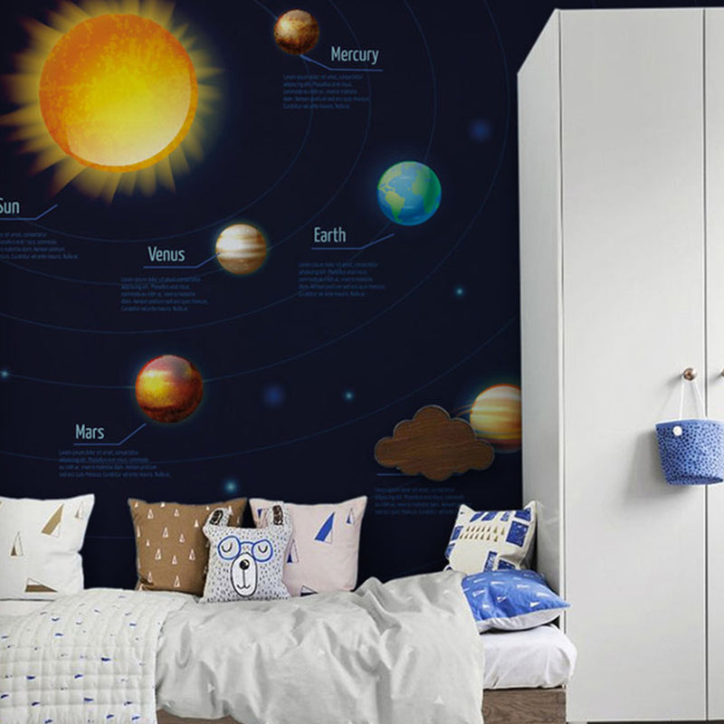 Stain-Resistant Outer Space Mural Wallpaper Non-Woven Original Wall Art for Bedroom Decoration Black Clearhalo 'Wall Decor' 'Wall Mural' 1048463