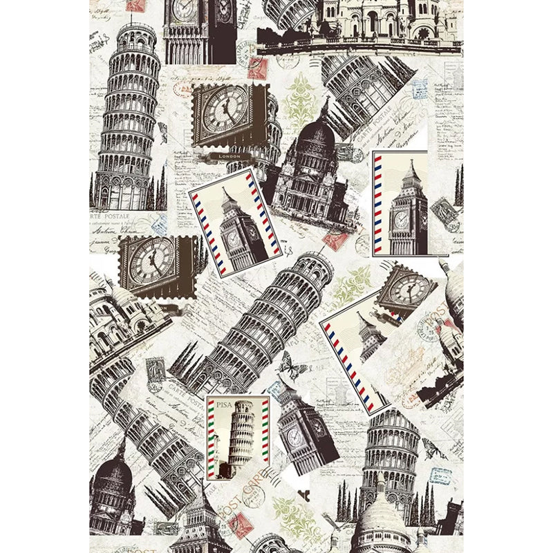 Big Retro Mural Wallpaper in Brown Eiffel Tower and Big Ben Wall Decor, Made to Measure Clearhalo 'Wall Decor' 'Wall Mural' 1048476