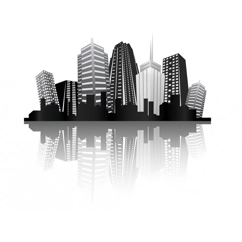 Whole Skyscrapers Wall Mural Decal for Office Room City Scenery Wall Art in Black and White, Stain-Resistant Clearhalo 'Wall Decor' 'Wall Mural' 1048548