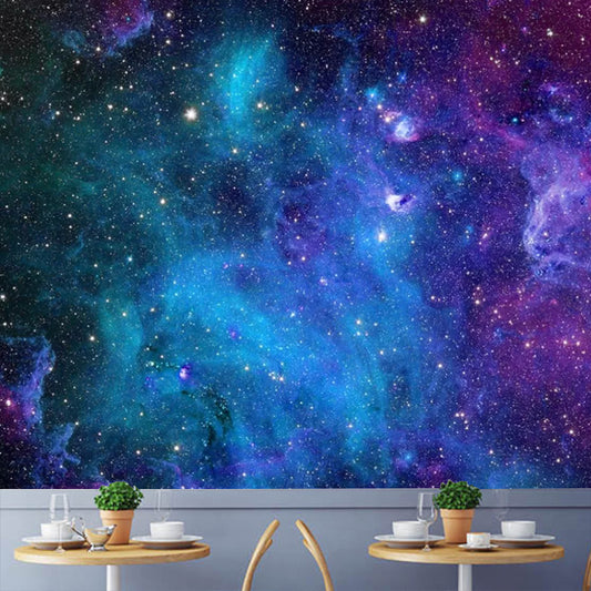 Big Luminous Galaxy Mural Wallpaper in Blue and Purple Non-Woven Fabric Wall Art for Home Decor, Made to Measure Clearhalo 'Wall Decor' 'Wall Mural' 1048661