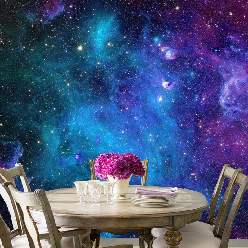 Big Luminous Galaxy Mural Wallpaper in Blue and Purple Non-Woven Fabric Wall Art for Home Decor, Made to Measure Clearhalo 'Wall Decor' 'Wall Mural' 1048662