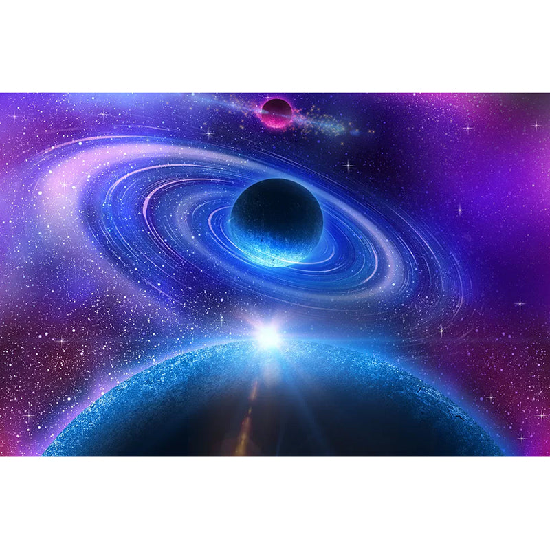 Blue and Purple Planet Mural Wallpaper Stain-Resistant Wall Decor for Guest Room Clearhalo 'Wall Decor' 'Wall Mural' 1048673