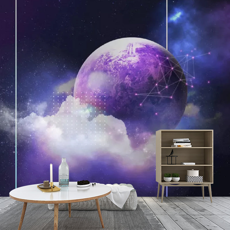 Full Photography Simple Wall Mural for Home Decoration with Planet Design in Purple Purple Clearhalo 'Wall Decor' 'Wall Mural' 1048770