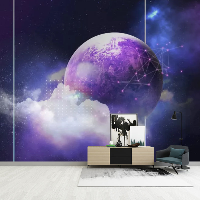 Full Photography Simple Wall Mural for Home Decoration with Planet Design in Purple Clearhalo 'Wall Decor' 'Wall Mural' 1048771